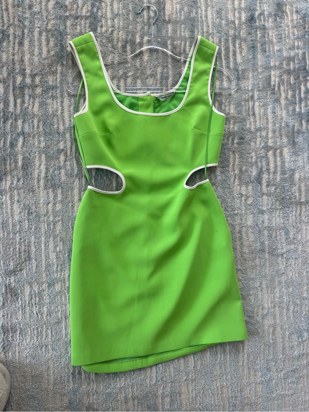 Amanda Uprichard Neon Green Cutout Mini Dress with White Trim